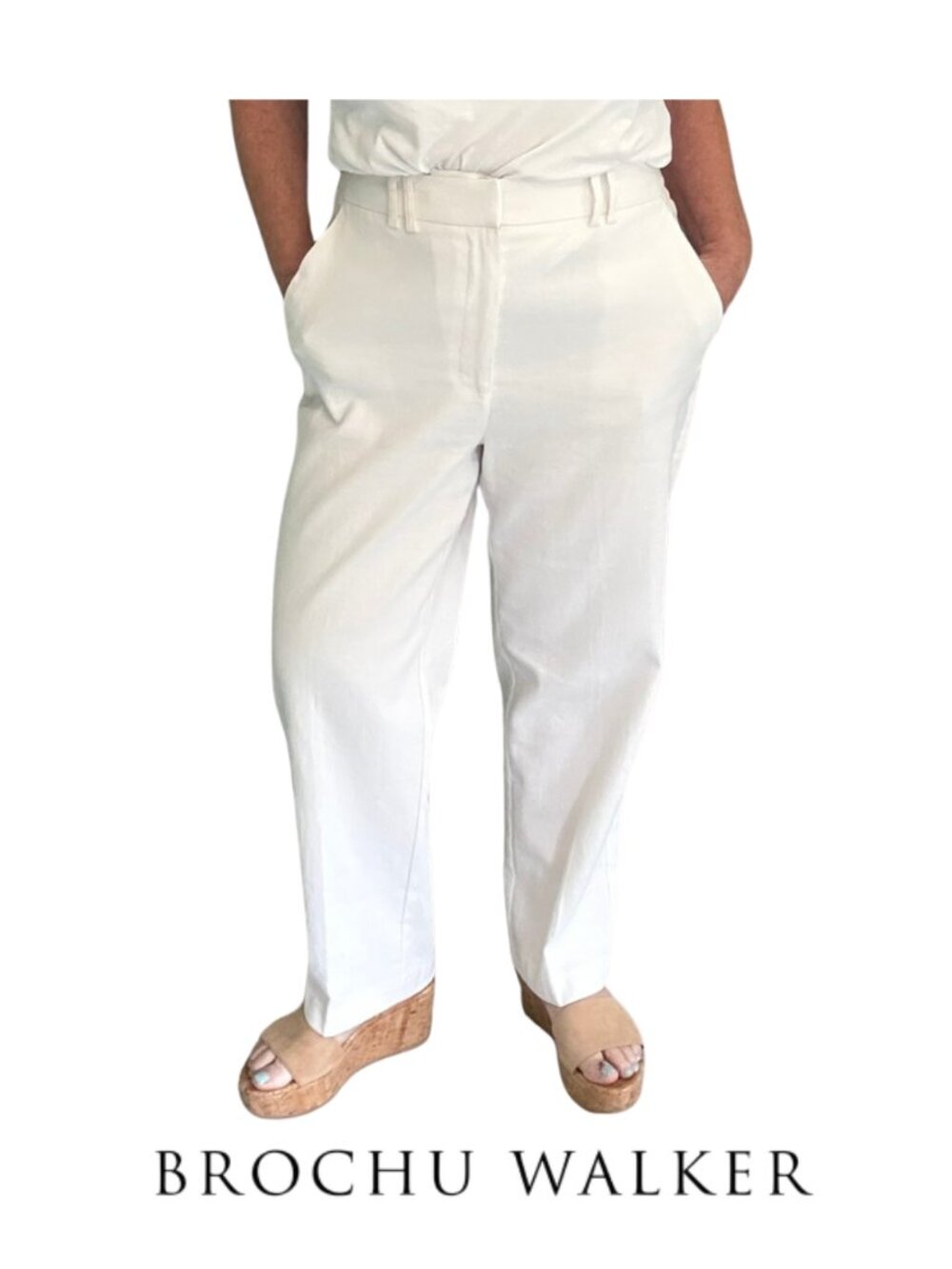 Brochu Walker Talia Salt White Linen Trousers Size M